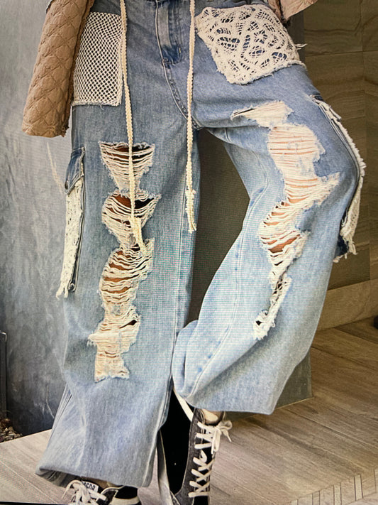 Denim Lace Joggers