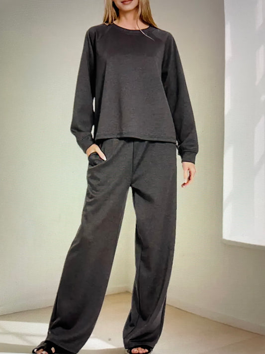 Scuba Crewneck Pullover & Pants 2 Piece Set (BLACK)